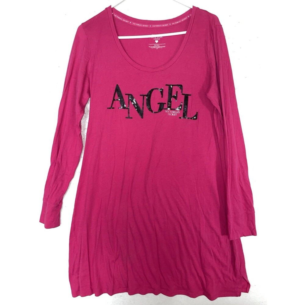 Victoria's Secret Cotton Lingerie Bling Sequin Angel Long Sleeve Nightgown Sz L